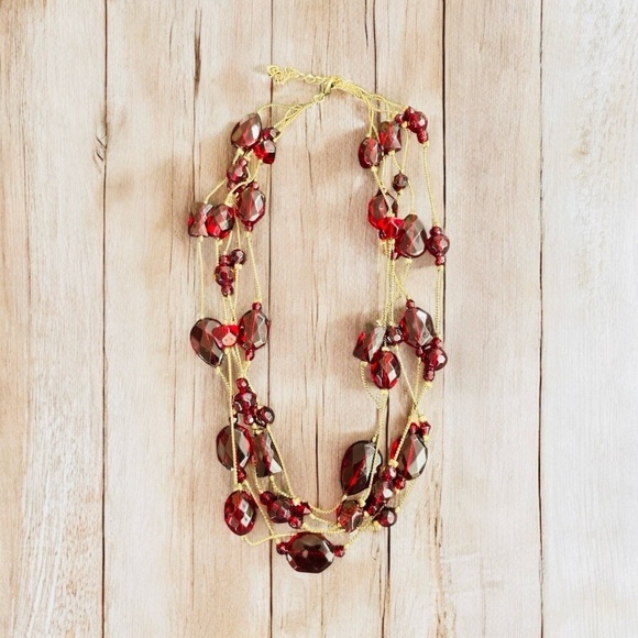 Station Necklace Ruby Tone
Jeweled Multi Strand
Statement Gold Tone Chain
Layers - Picture 2 of 10